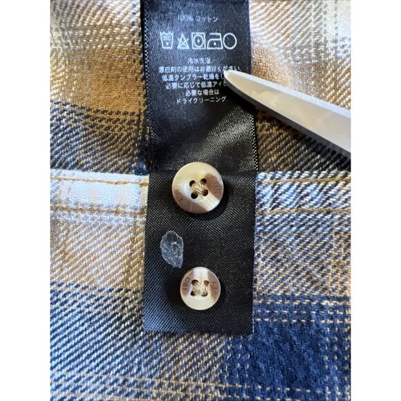 OBEY WORLDWIDE Flannel Shirt Women's Small Tan Blue Cropped Raw Hem Grunge Punk - Picture 9 of 12